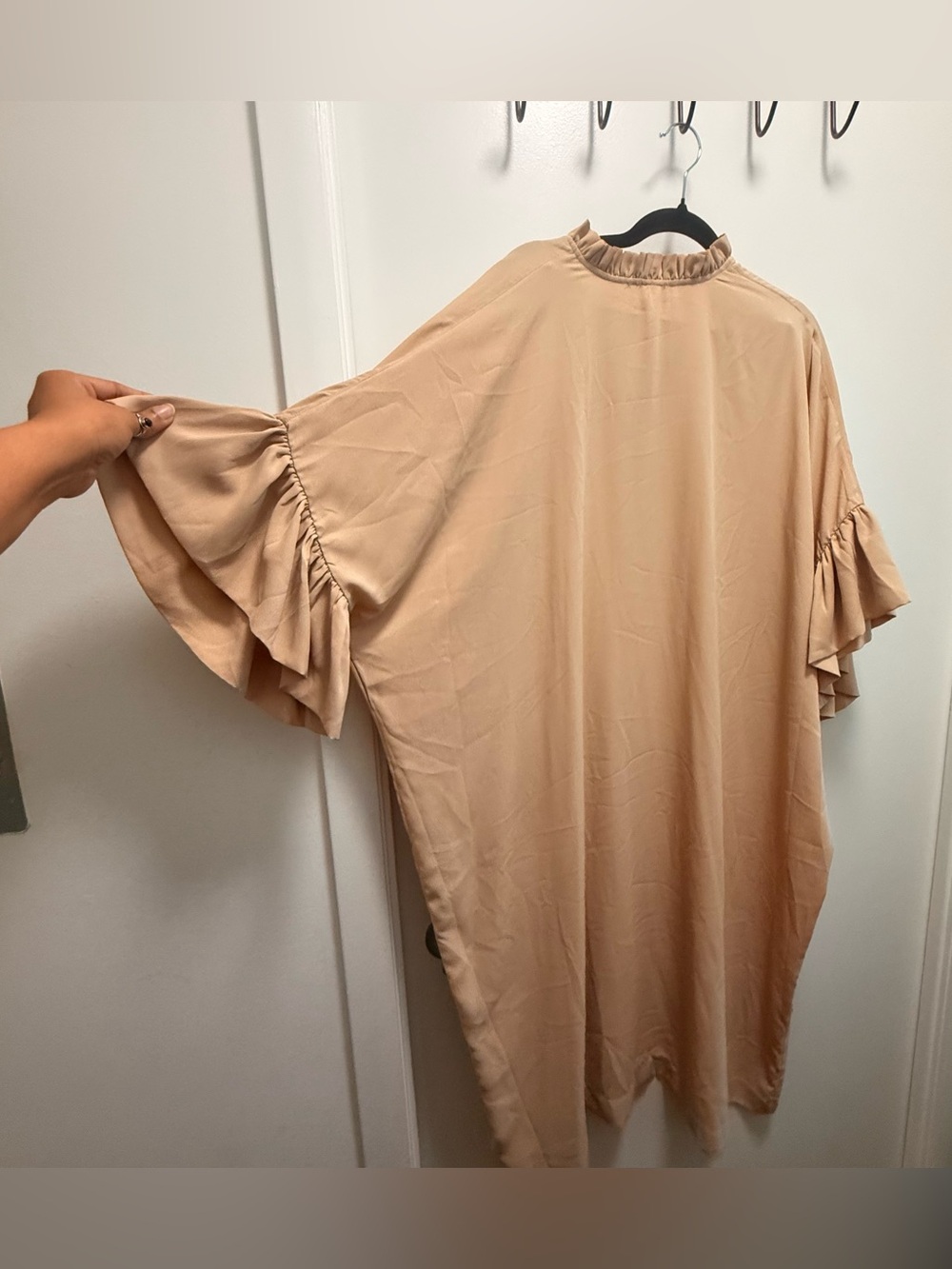 H&M Oversized Beige Ruffle-Sleeve Tunic Dress